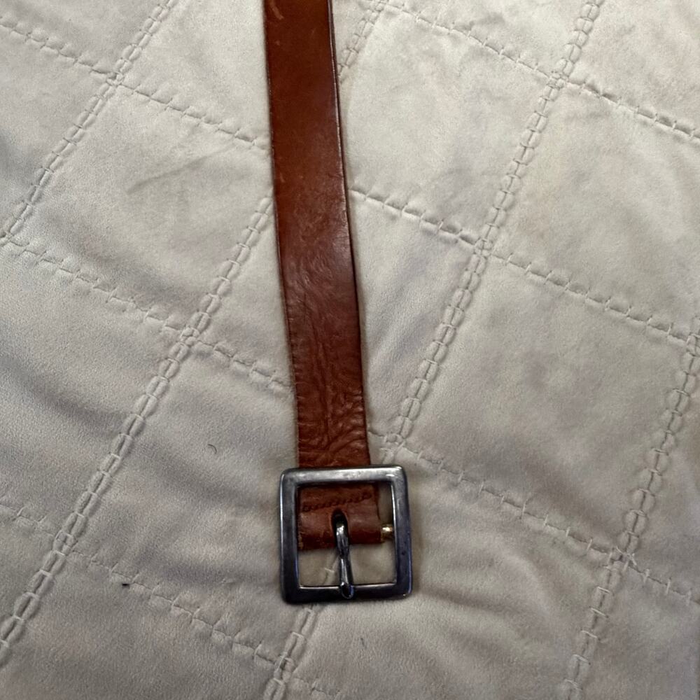 Brown Genuine Leather Belt Dark Silver-Tone Square Buckle Distressed